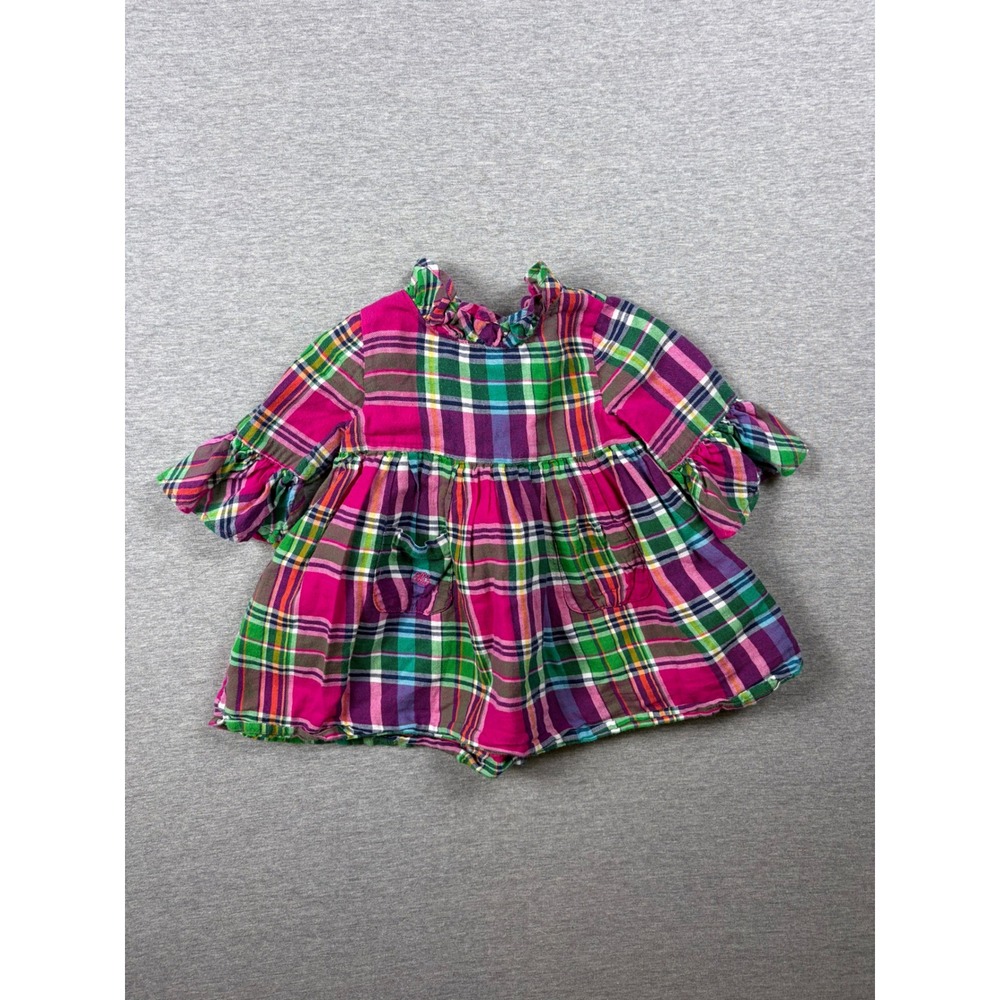 Ralph Lauren Dress Girls 6M Pink Plaid Ruffle Trim Long Sleeve Cotton Tartan
